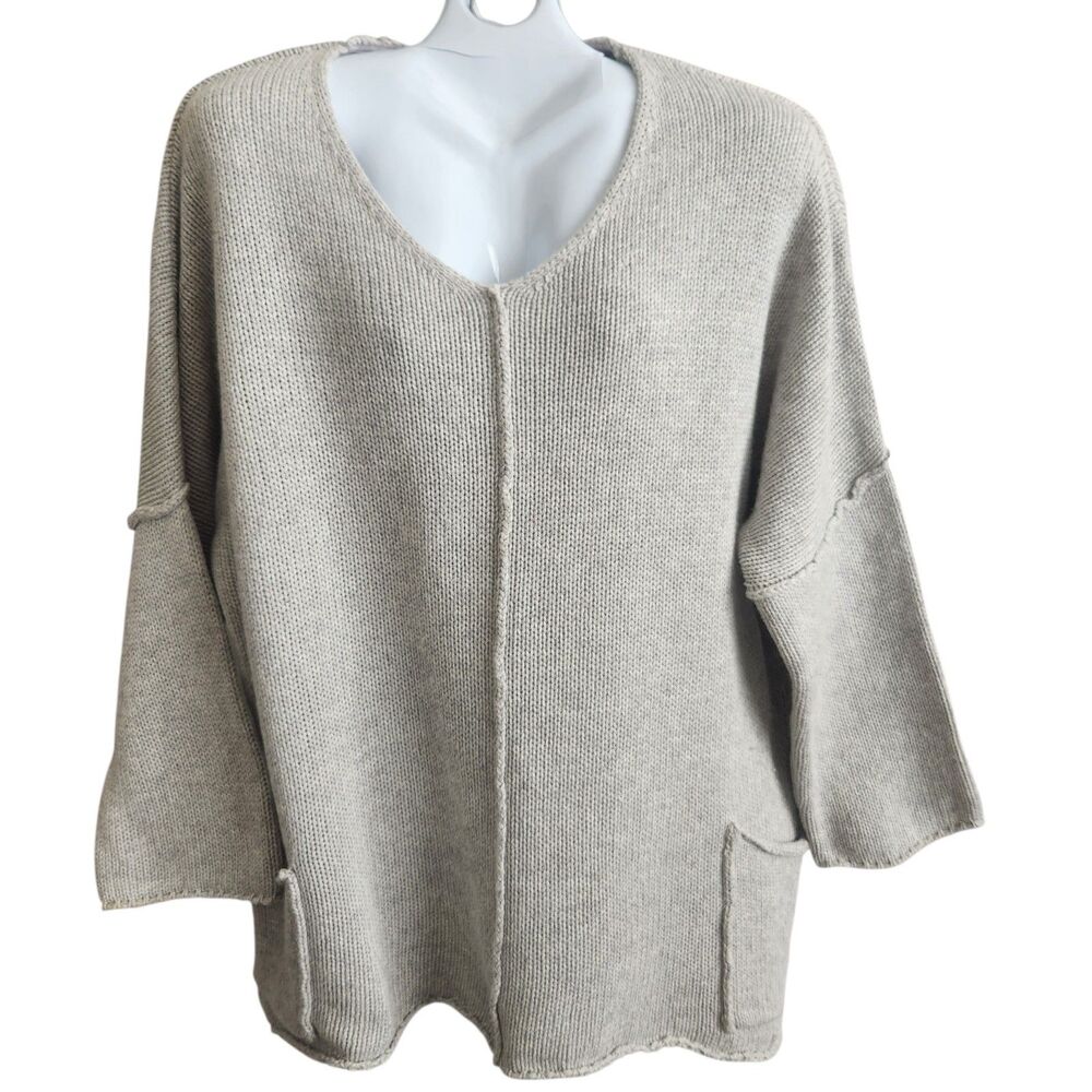 Soft Surroundings Angora Wool Asymmetric Gray Sweater Drapey Coastal Luxe P/M